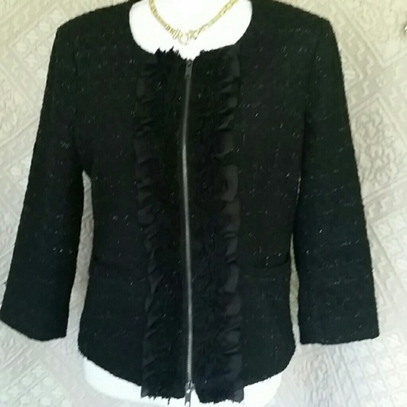DKNYC black blazer zippered metallic ruffle sz 10 - Picture 1 of 4